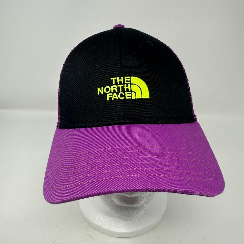 The North Face Hat Unisex OS Purple Black Mudder Trucker Snapback Mesh Cap Logo